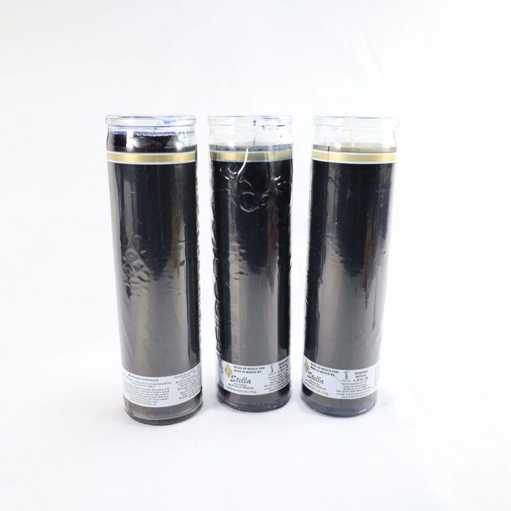 3Pack Black Candle - Unscented 2"x 8" Tall Prayer Container Candle Halloween